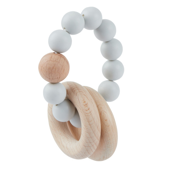 Beißring mit Silikonkette in grau