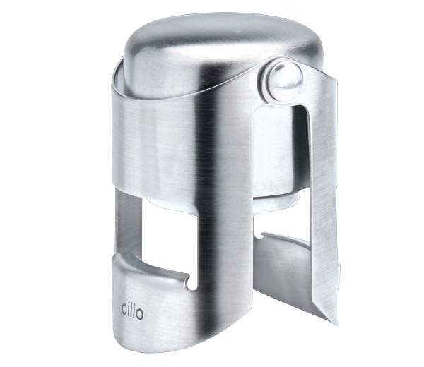 Champagnerflaschenverschluß in silberfarben aus Edelstahl