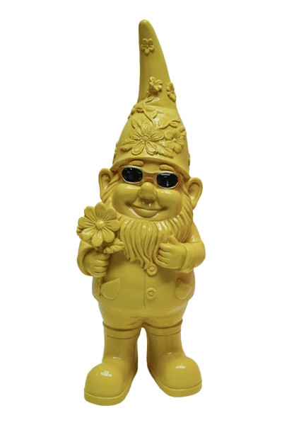 Gartenzwerg mit Sonnenbrille in gelb aus Polyresin