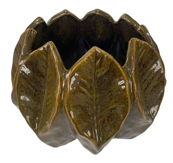Übertopf LEAF in braun aus Terracotta