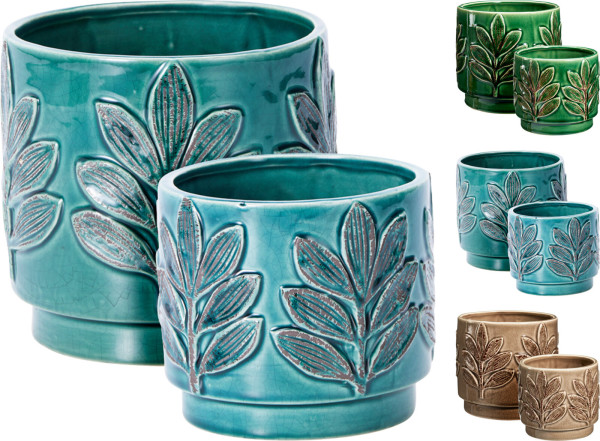 Übertopf BLATT in mehrfarbig aus Dolomit