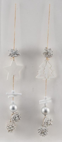 Girlande Stern/Tanne/Zapfen in weiß aus Holz