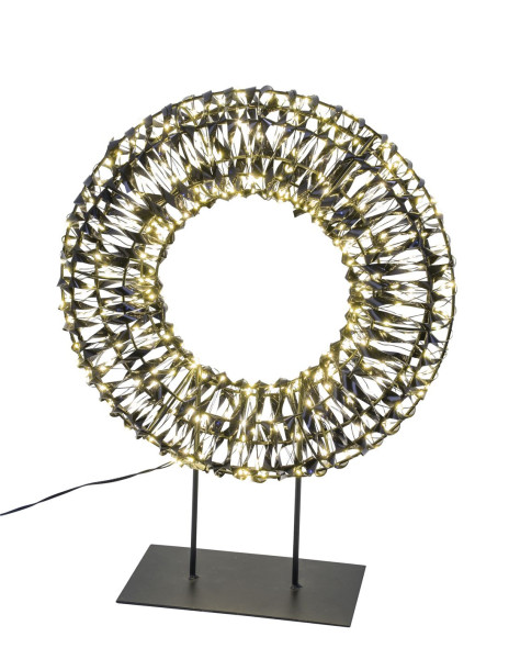 Drahtkranz LED auf Fuß in schwarz aus Metall