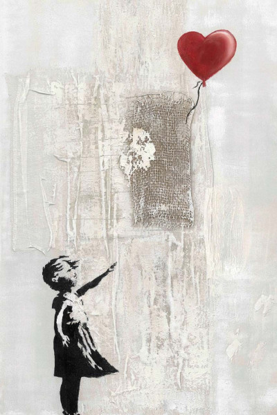 Gemälde LOVE BALLOON GIRL in beige aus Holz