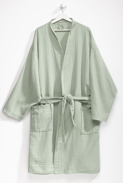 Bademantel MUSSELIN L/XL in Salbei aus Baumwolle