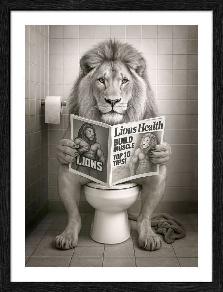 Gerahmtes Bild LIONS HEALTH in mehrfarbig aus Glas satiniert