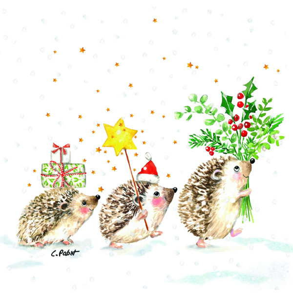 Servietten Christmas Hedgehogs in weiß aus Papier