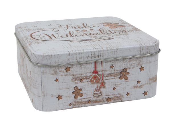 Gebäckdose FROHE WEIHNACHTEN in blau aus Edelstahl