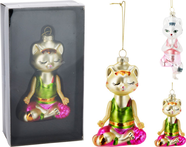 Weihnachtskugel YOGA KATZE in mehrfarbig aus Glas