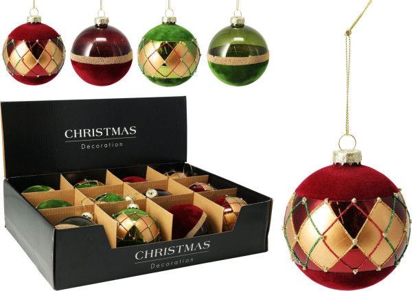 Weihnachtskugel in rot/grün aus Glas