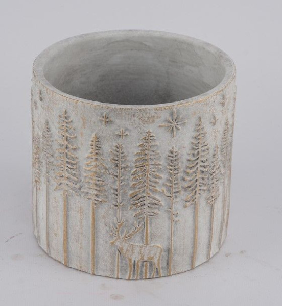 Übertopf Tanne/Hirsch in grau aus Zement