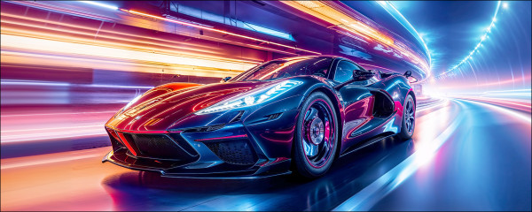 Glasbild NEON CAR in mehrfarbig aus Glas
