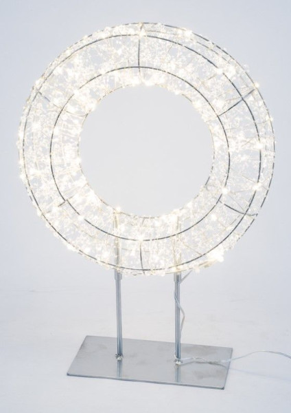 Drahtkranz LED auf Fuß in silberfarben aus Metall