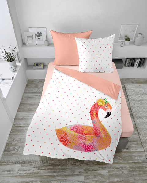 Bettwäsche FLAMINGO Satin in weiß aus Baumwolle