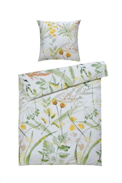 Bettwäsche VERA Satin in grün/gelb aus Baumwolle