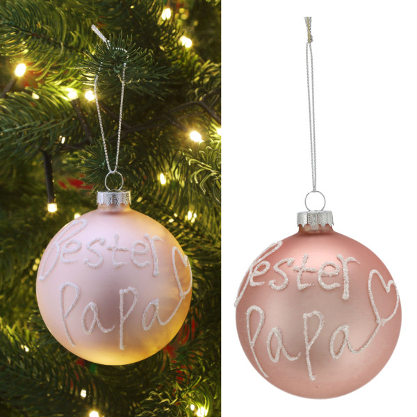 Weihnachtskugel BESTER PAPA in rosa aus Glas