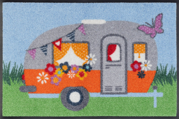 Fußmatte HAPPY CAMPING in mehrfarbig aus Polyamid