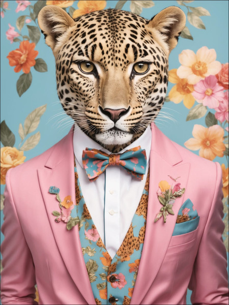 Keilrahmenbild LEOPARD IN SUIT in mehrfarbig aus Holz