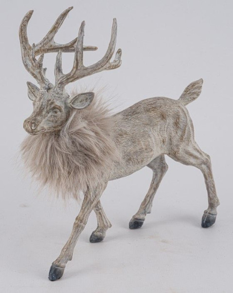 Hirsch mit Fellkragen in beige aus Kunststoff