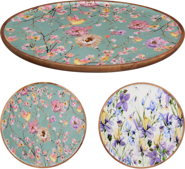 Deko-Teller Blumendesign in bunt aus Eisen