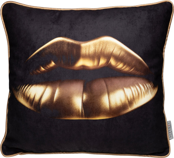 Kissenhülle GOLDEN LIPS in goldfarben aus Polyester