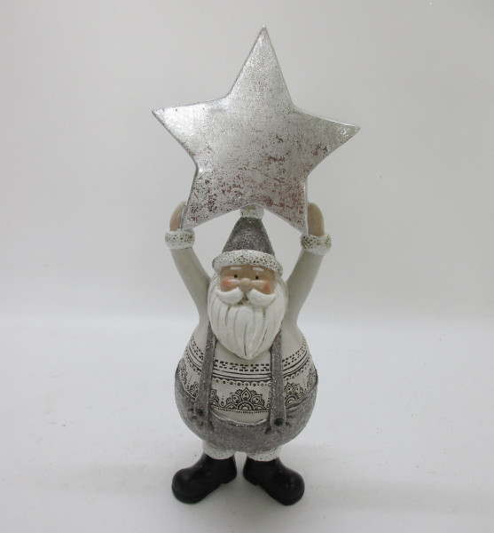 Weihnachtsmann mit Stern in grau aus Polyresin