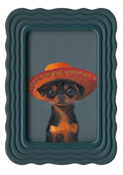 Gemälde MEXICAN PUPPY in türkis aus Holz