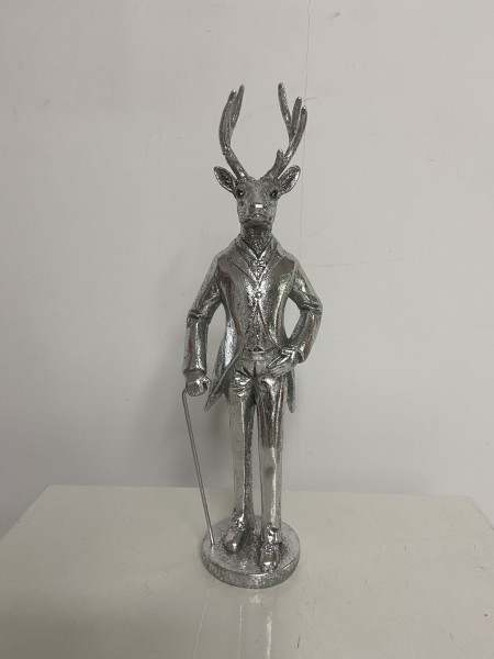 Hirsch Mr. Deer in silberfarben aus Polyresin