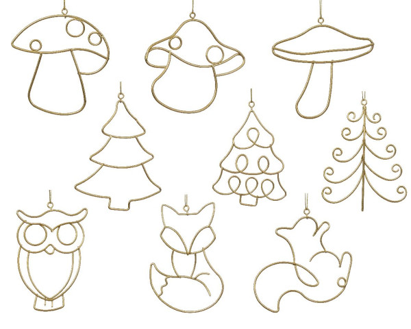 Christbaumschmuck Hänger WALDTIERE in goldfarben aus Eisen