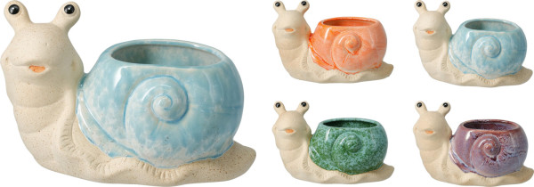 Übertopf Schnecke in bunt aus Porzellan