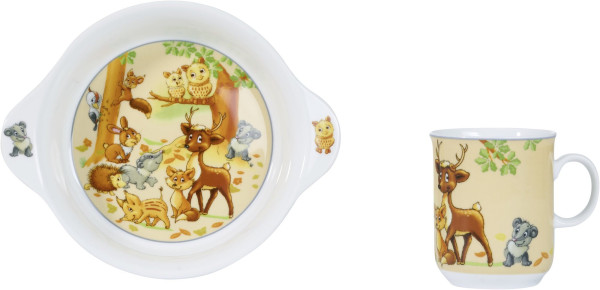 Kinderset WALDTIERE in bunt aus Porzellan