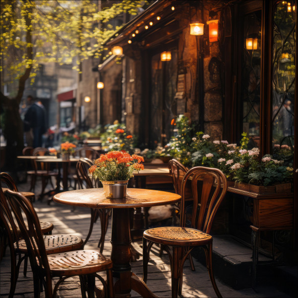 Glasbild LITTLE STREET CAFE II in mehrfarbig aus Glas