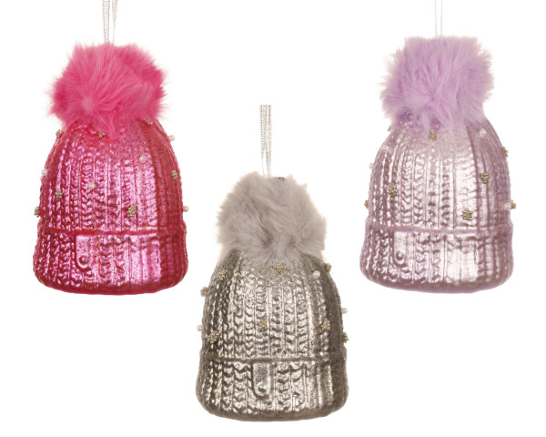 Weihnachtskugel Mütze in mehrfarbig aus Glas