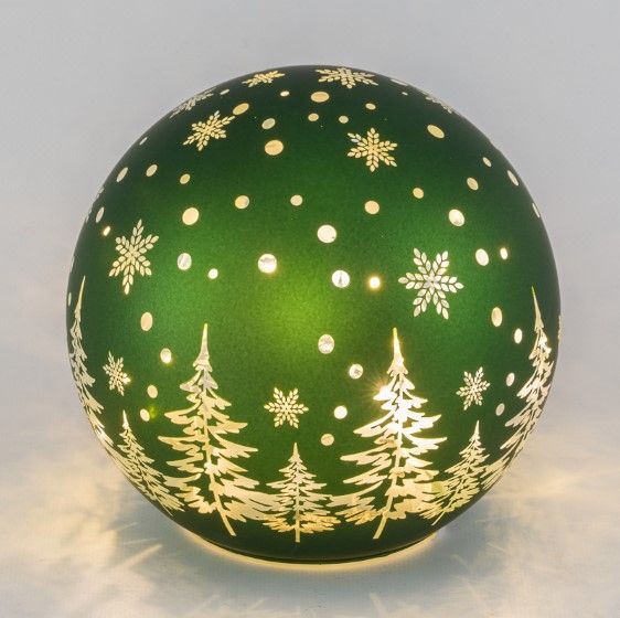 Weihnachtskugel LED in grün aus Glas