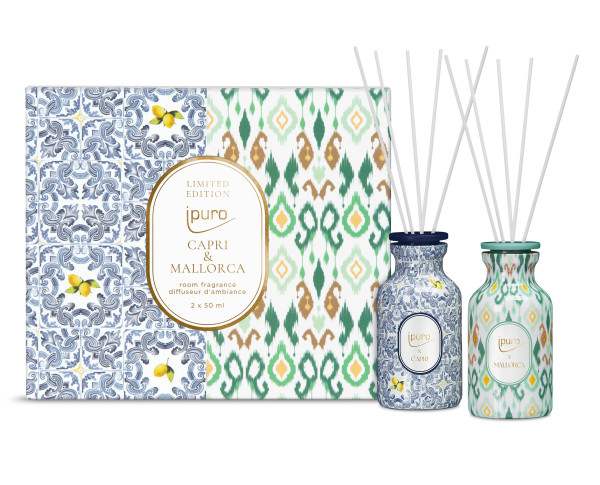 Raumduft-Set ipuro CAPRI+MALLORCA in blau aus Glas