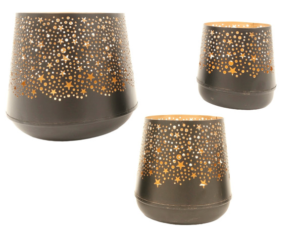 Windlicht STARS&DOTS in schwarz aus Eisen