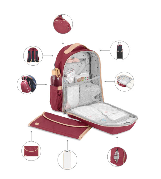 Wickelrucksack LE PYLA in bordeaux aus Stoff