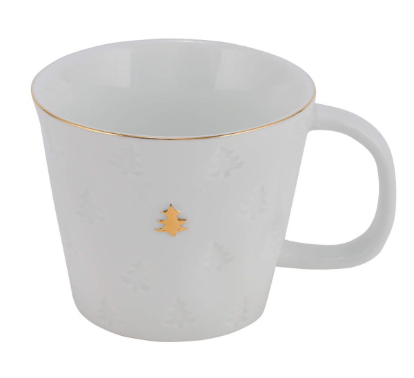 Henkelbecher TANNE in weiß aus Porzellan