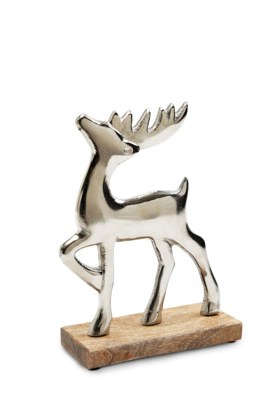 Hirsch auf Sockel in silberfarben aus Aluminium