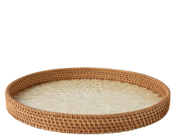 Tablett in weiß aus Rattan