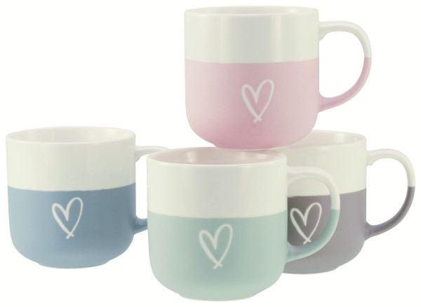 Henkelbecher HEARTS in bunt aus Porzellan