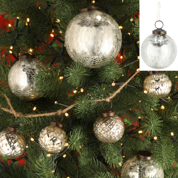 Weihnachtskugel CRACKLE silber in silberfarben aus Glas