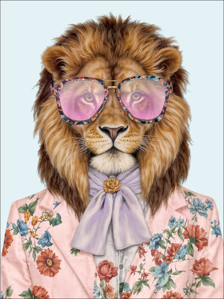 Glasbild LION WITH GLASSES I in mehrfarbig aus Glas