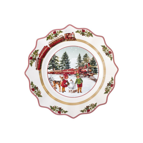 Jahresteller 2025 in weiß/rot aus Bone China