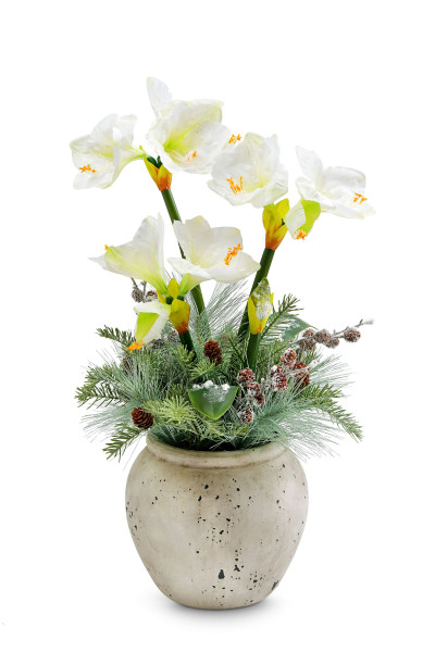 Weihnachtsgesteck in weiß aus Mischgewebe