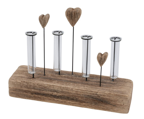 Aufsteller HERZEN mit Vasen in natur aus Holz