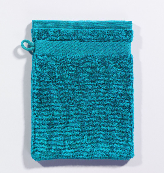 Waschhandschuh lagune in blau aus Baumwolle