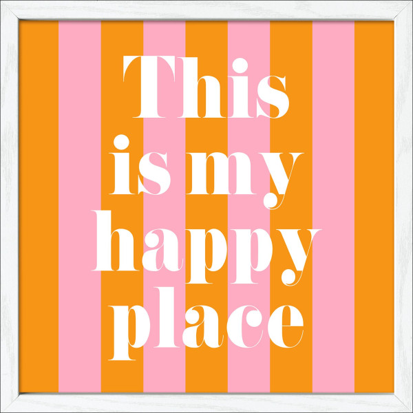 Gerahmtes Bild MY HAPPY PLACE in mehrfarbig aus Glas satiniert