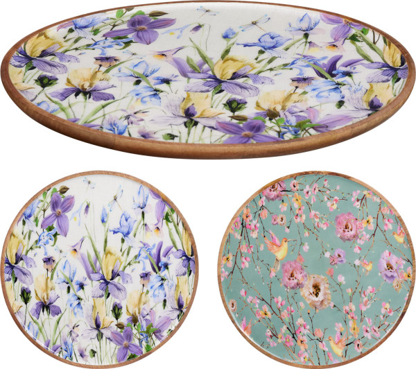 Deko-Teller Blumendesign in bunt aus Eisen