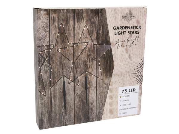 Gartenstecker-Set LED STERNE in schwarz aus Metall